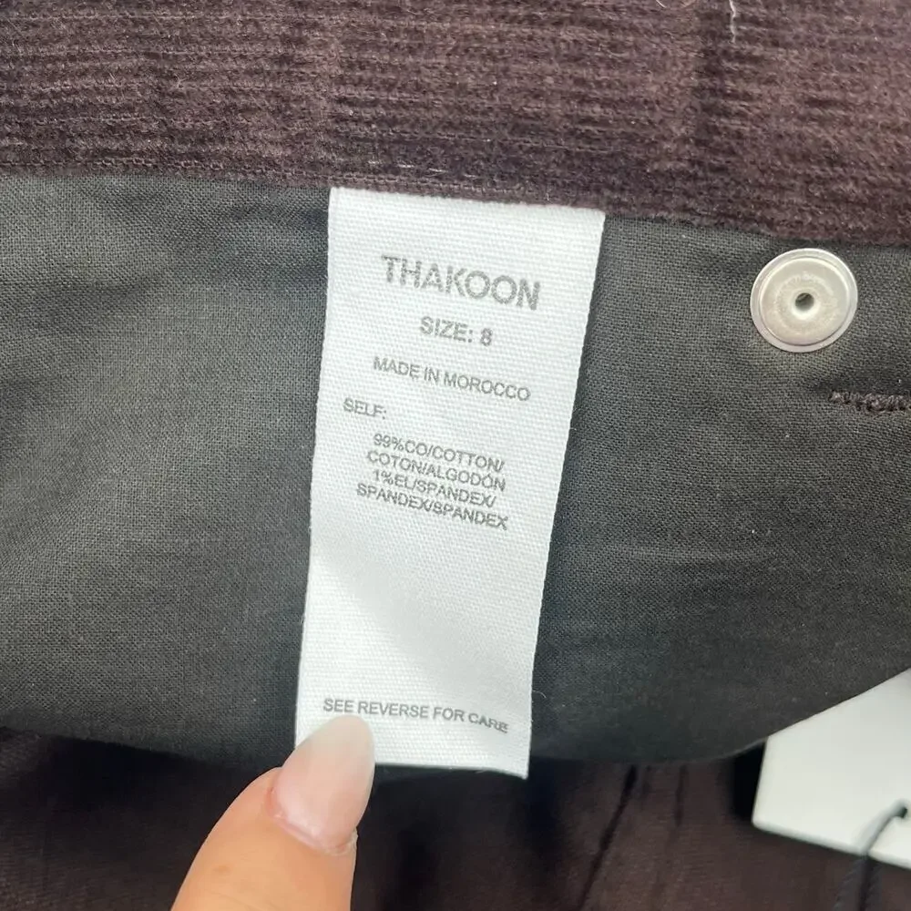 THAKOON High Rise Corduroy Pant Chocolate Brown Cotton Blend Stretch Size 8 NEW - Picture 12 of 15